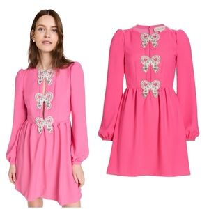 Saloni Camille crystal-bow mini dress in bubblegum pink crepe size 0